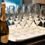 A luxury champagne flute beside a modern glass of Crémant sparkling wine on marble.