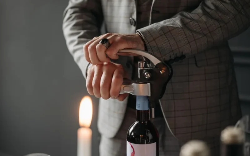 Aged Pinot Noir bottle on rustic table under candlelight, evoking sophistication and depth.