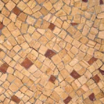 Close-up of shimmering multicolored Sicis mosaic tiles on an architectural wall in Napa Valley.