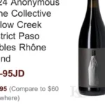 A glass of red wine on limestone overlooking a Paso Robles vineyard landscape.