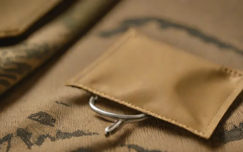 Tea sachet and MRE heater on camouflage fabric for paratrooper field logistics.