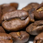 Macro close-up of dark roasted specialty coffee beans showing rich texture and oily surface.